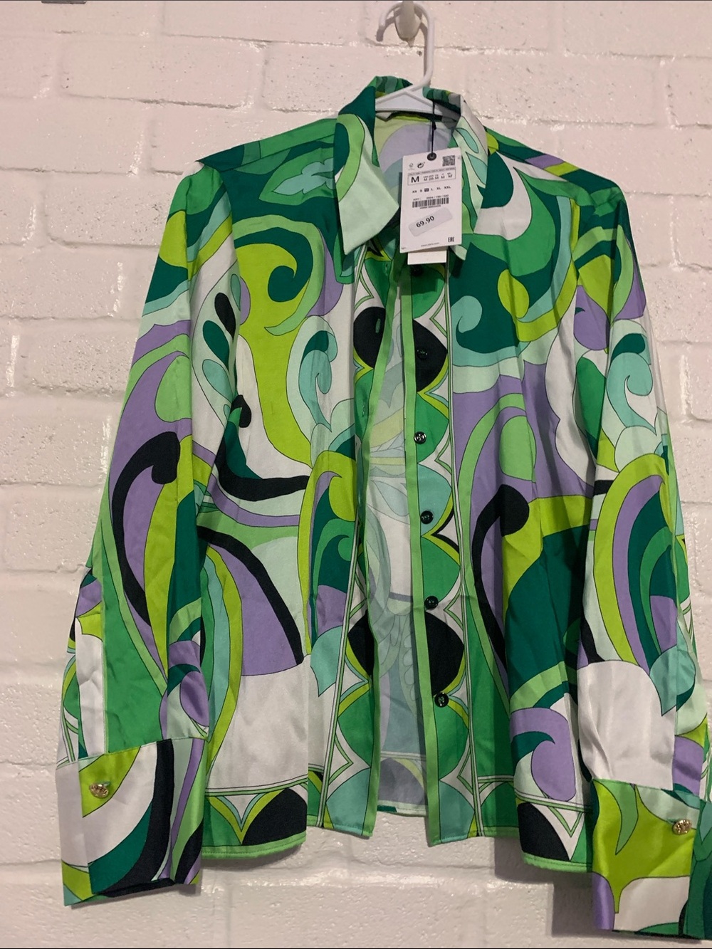 Zara Multicolor Green & Purple Swirl Button-Down Shirt